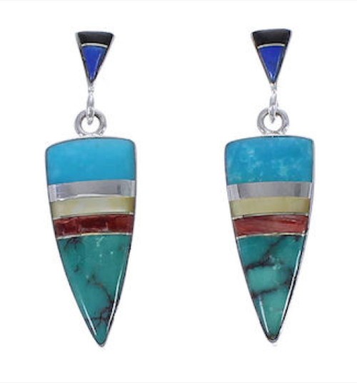 Southwestern Multicolor Inlay And Silver Earrings EX31630