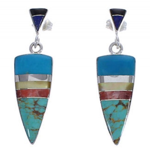 Southwest Multicolor Inlay Post Dangle Earrings EX31633