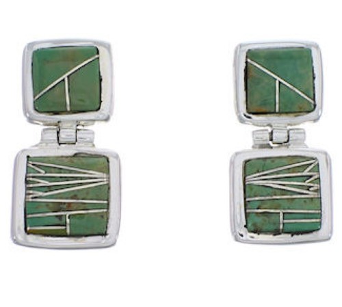 Sterling Silver Turquoise Inlay Post Dangle Earrings FX31004