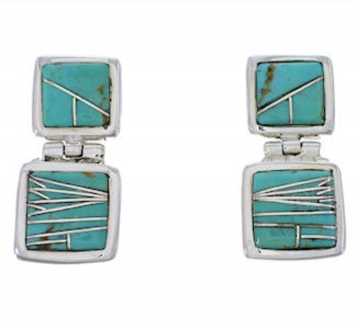 Sterling Silver Turquoise Post Dangle Earrings FX31005