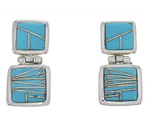 Silver Turquoise Post Dangle Earrings FX31006