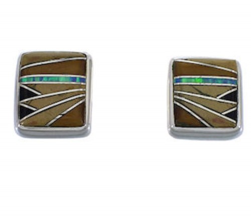 Multicolor Inlay Sterling Silver Post Earrings FX31015