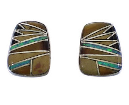 Multicolor Inlay Silver Southwest Post Earrings FX31021