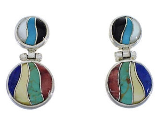 Multicolor Inlay Southwest Silver Earrings FX31029