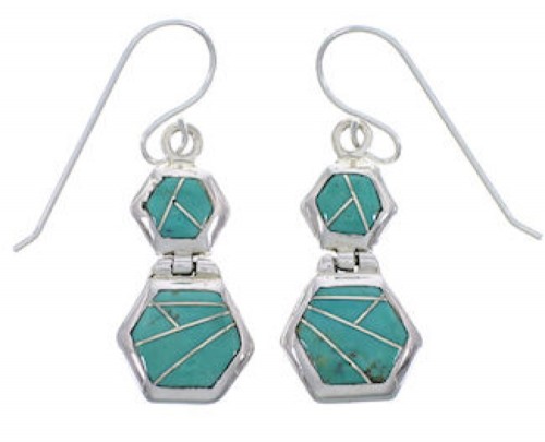 Southwest Turquoise Sterling Silver Hook Dangle Earrings FX31036