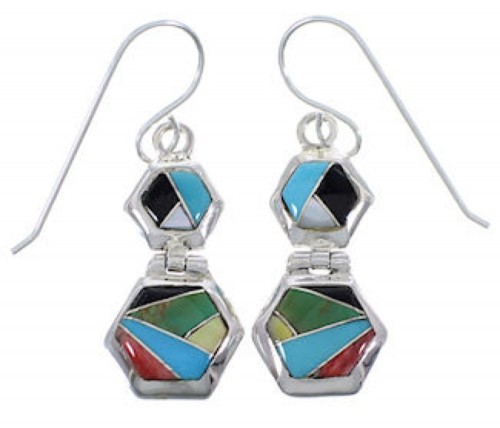 Multicolor Southwest Sterling Silver Hook Dangle Earrings FX31041