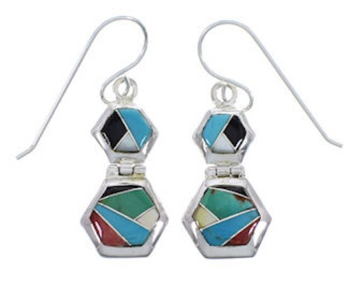 Multicolor Inlay Silver Hook Dangle Earrings FX31042