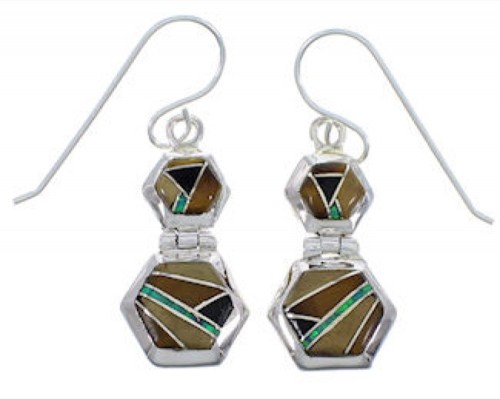 Silver Multicolor Inlay Hook Dangle Earrings FX31043