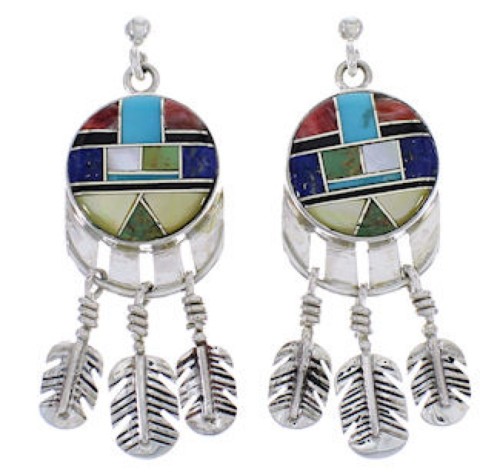 Sterling Silver Southwest Feather Multicolor Jewelry Earrings PX28913
