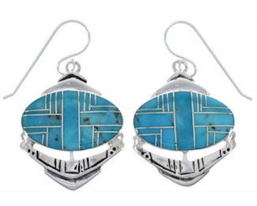 Genuine Sterling Silver Turquoise Inlay Hook Dangle Earrings PX28931