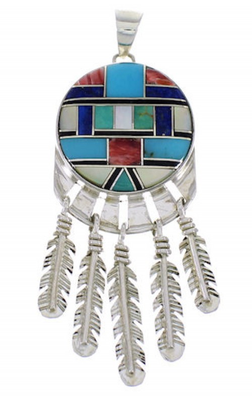 Sterling Silver And Multicolor Feather Pendant PX28998