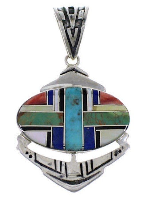 Sterling Silver Multicolor Inlay Southwest Pendant Jewelry PX29061