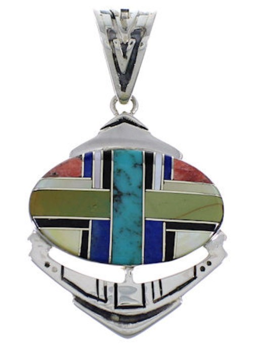 Multicolor Inlay And Genuine Sterling Silver Pendant Jewelry PX29063