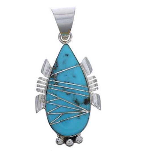 Silver And Turquoise Inlay Southwest Jewelry Pendant EX30503