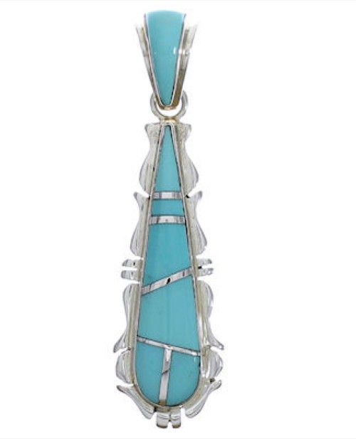 Southwest Turquoise Inlay And Silver Slide Pendant EX30517