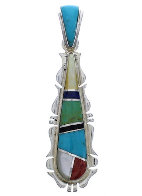 Multicolor Inlay Southwest Sterling Silver Pendant EX30523