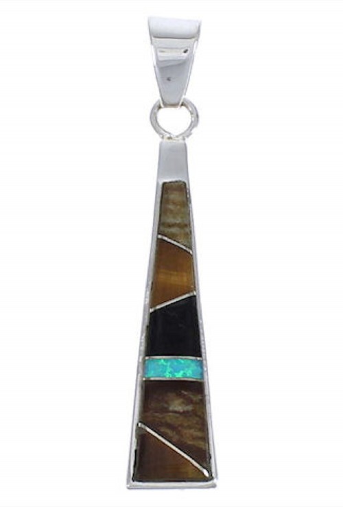 Tiger Eye And Multicolor Inlay Southwest Silver Pendant EX30526