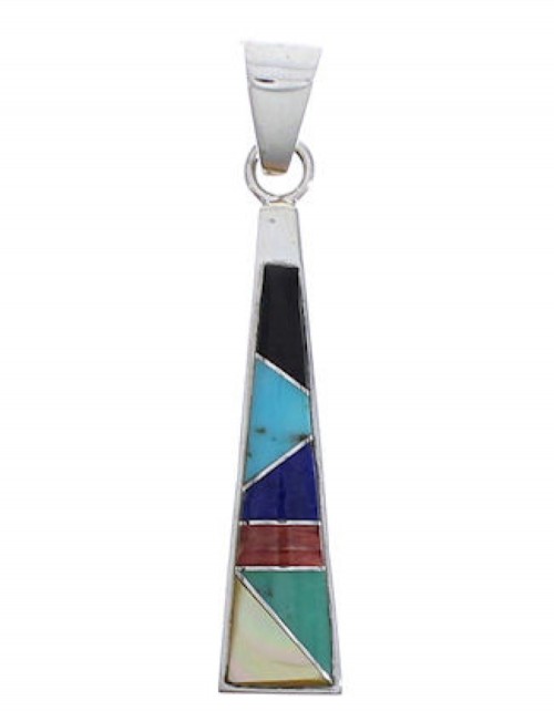 Multicolor Inlay Southwest Sterling Silver Pendant EX30527