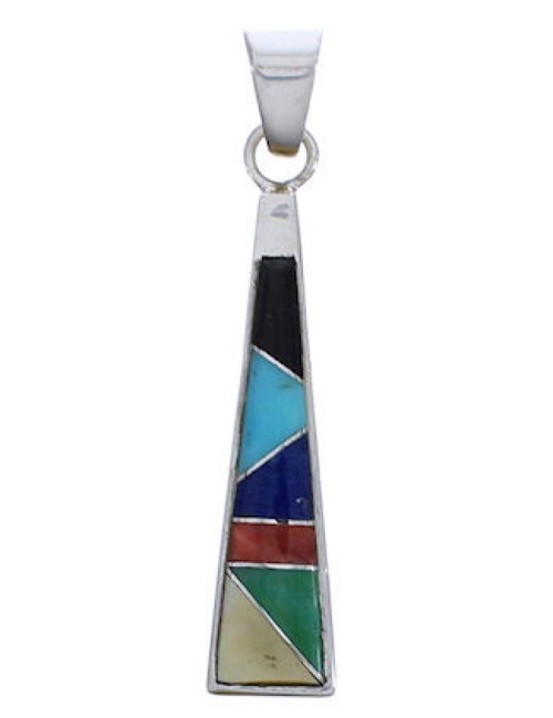 Southwest Sterling Silver Multicolor Inlay Pendant EX30529