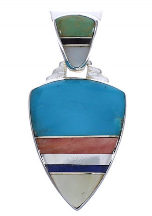 Southwest Sterling Silver Multicolor Inlay Pendant EX30538