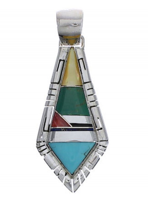 Multicolor Inlay Genuine Sterling Silver Pendant EX30582