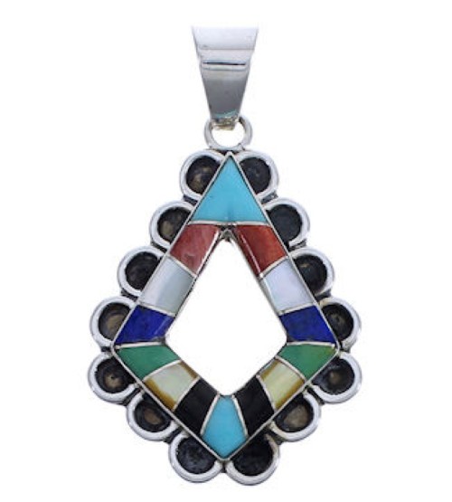 Southwest Multicolor Inlay Sterling Silver Pendant EX30585