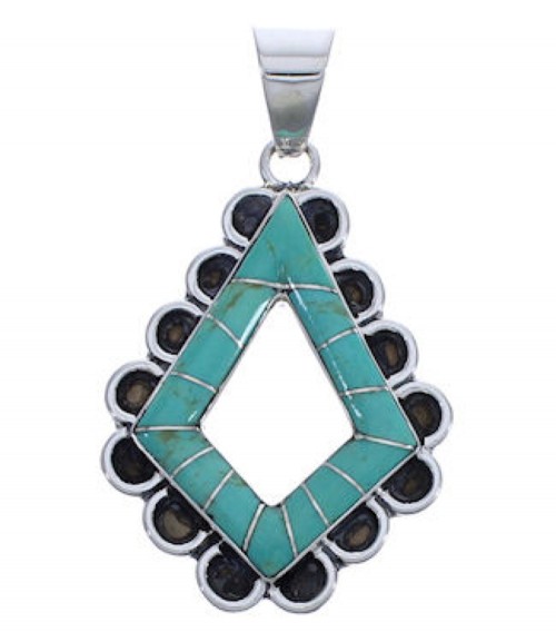 Sterling Silver And Turquoise Inlay Slide Pendant EX30596