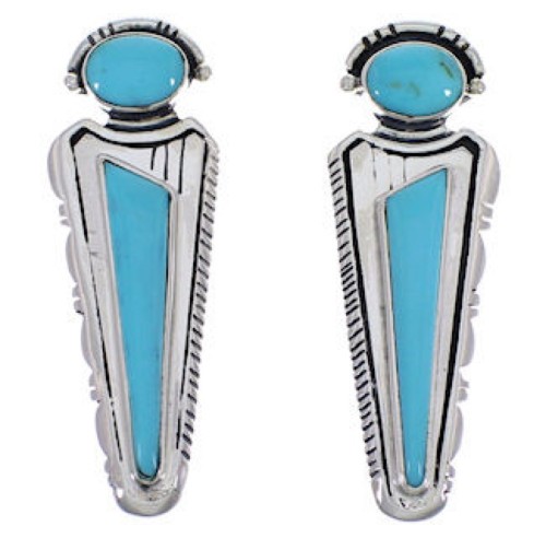 Southwest Turquoise Inlay Sterling Silver Post Earrings EX28747