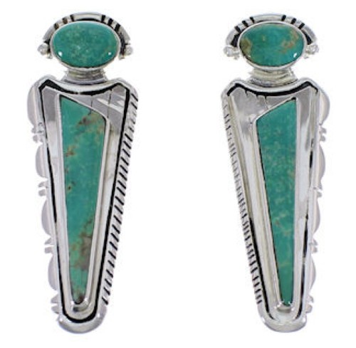 Genuine Sterling Silver Turquoise Inlay Post Earrings Jewelry EX28750