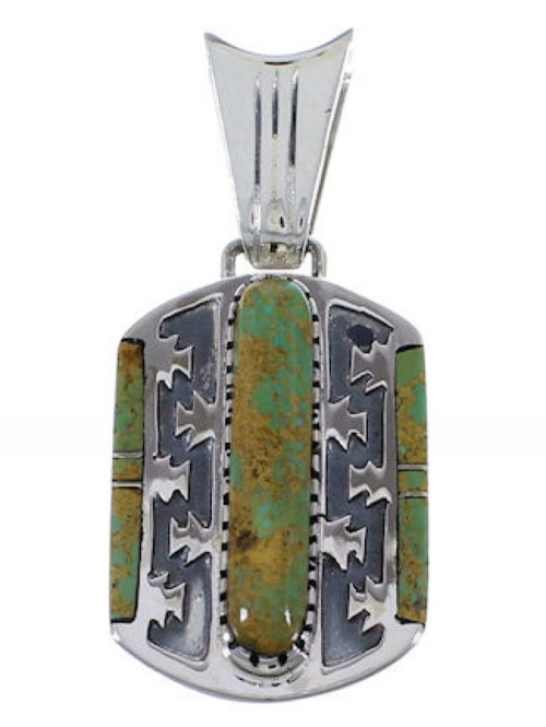 Turquoise Inlay Southwestern Silver Pendant EX28778