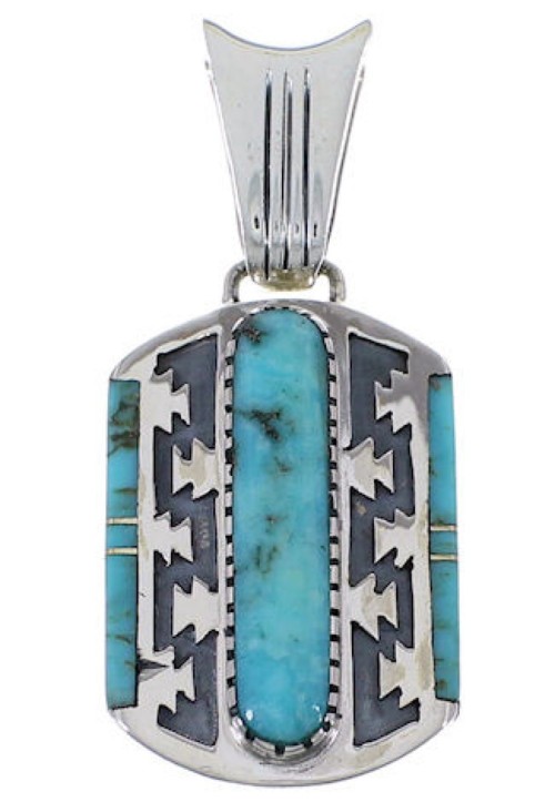 Turquoise Inlay And Sterling Silver Southwest Pendant EX28792