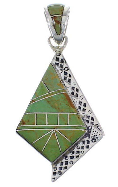 Turquoise Inlay Southwest Authentic Sterling Silver Pendant EX28812