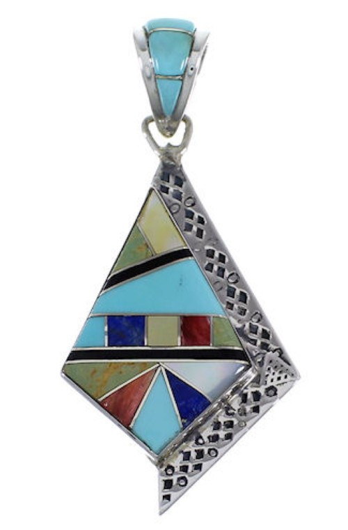 Multicolor And Genuine Sterling Silver Southwest Pendant EX28821