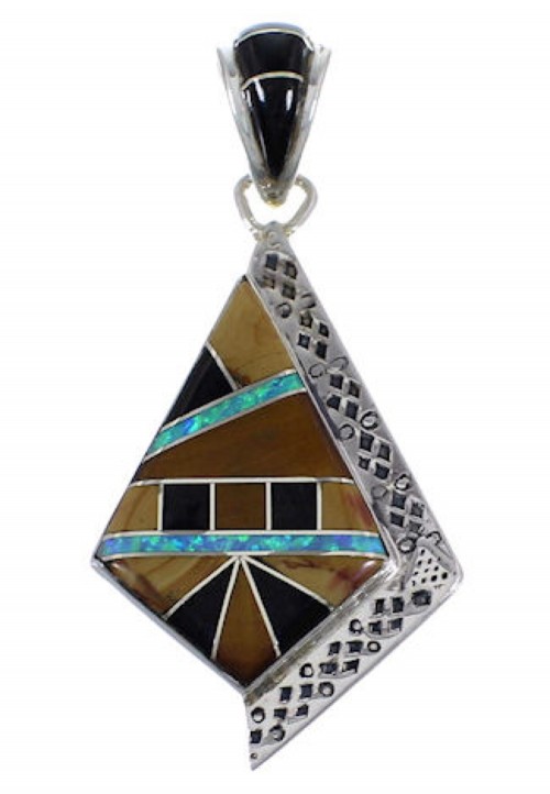 Tiger Eye And Multicolor Sterling Silver Southwest Pendant EX28822