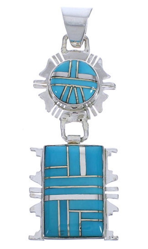 Southwest Sterling Silver Turquoise Inlay Pendant PX30624