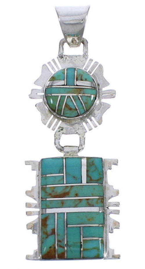 Turquoise Inlay Genuine Sterling Silver Jewelry Pendant PX30632