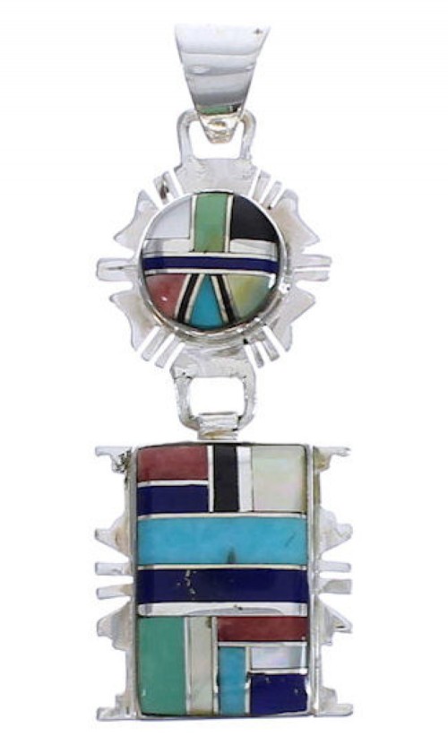 Sterling Silver Jewelry Multicolor Inlay Pendant PX30639