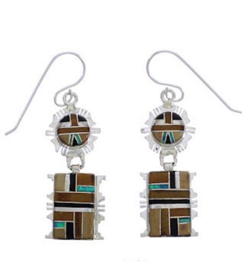 Sterling Silver Multicolor Inlay Jewelry Hook Dangle Earrings PX30642