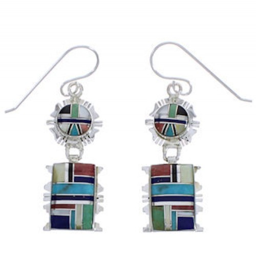 Southwestern Multicolor Inlay Hook Dangle Earrings PX30646