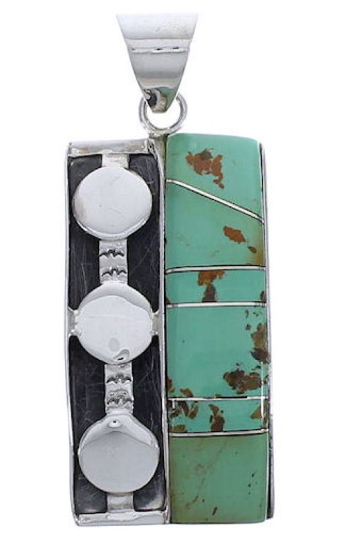 Genuine Sterling Silver Heavy Turquoise Inlay Pendant PX30671