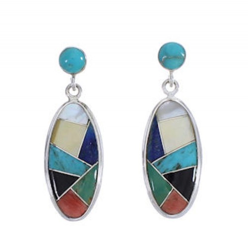 Multicolor Jewelry Southwest Silver Post Dangle Earrings PX30678