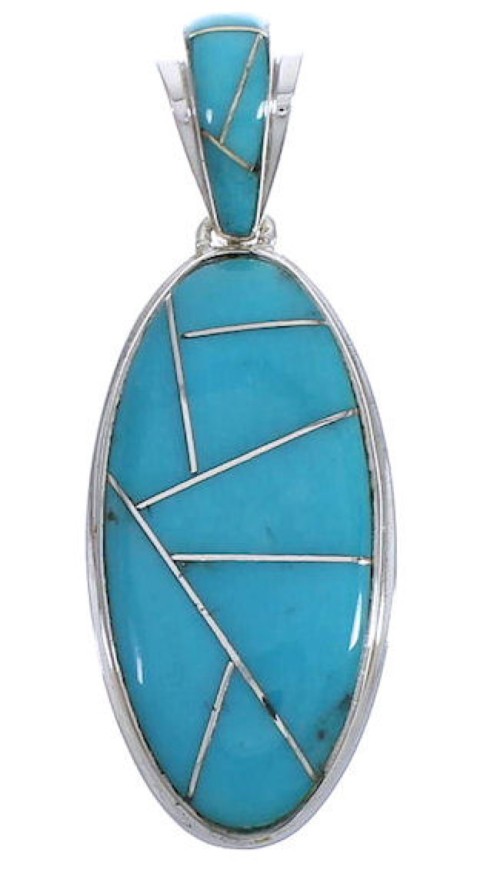 Southwestern Genuine Sterling Silver Turquoise Inlay Pendant PX30709