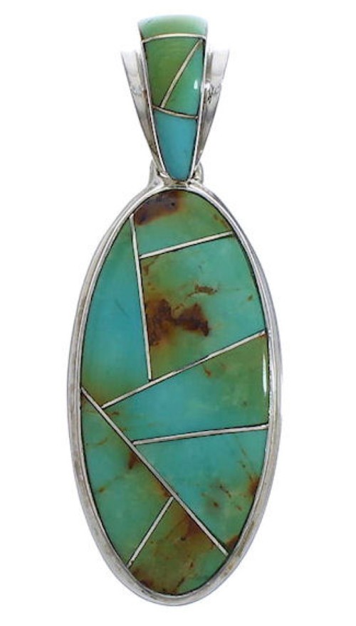 Southwest Turquoise Inlay Jewelry Sterling Silver Pendant PX30717