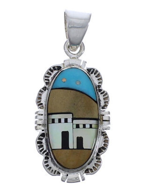 Southwestern Native American Design Multicolor Silver Pendant EX29174