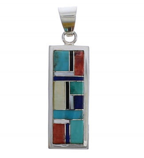 Turquoise And Multicolor Inlay Sterling Silver Pendant EX29175