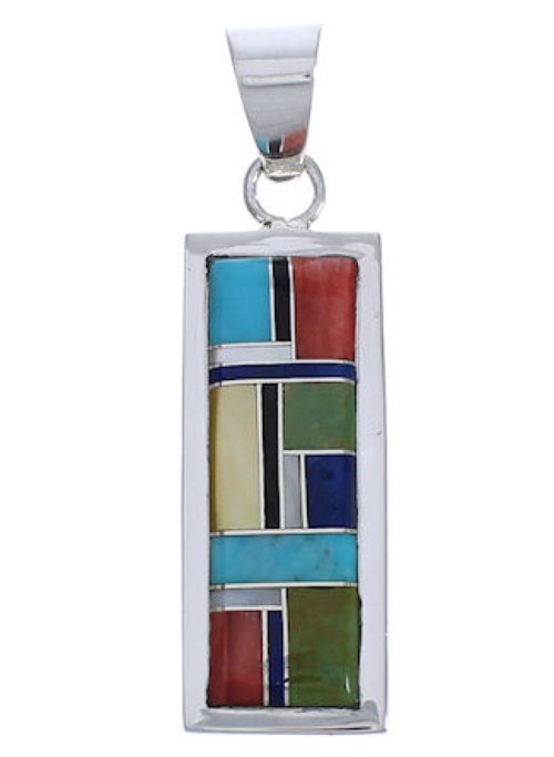 Southwest Multicolor Inlay And Sterling Silver Pendant EX29178