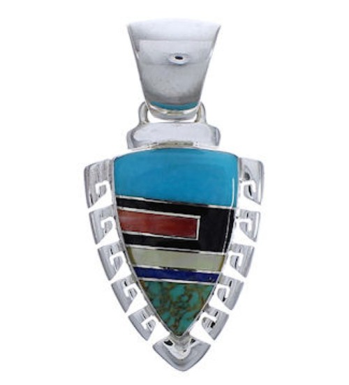 Southwestern Multicolor Inlay Silver Pendant EX29207