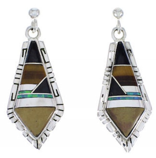 Southwest Multicolor Inlay And Silver Earrings EX31685