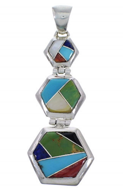 Multicolor Inlay Silver Substantial Southwest Jewelry Pendant PX30606