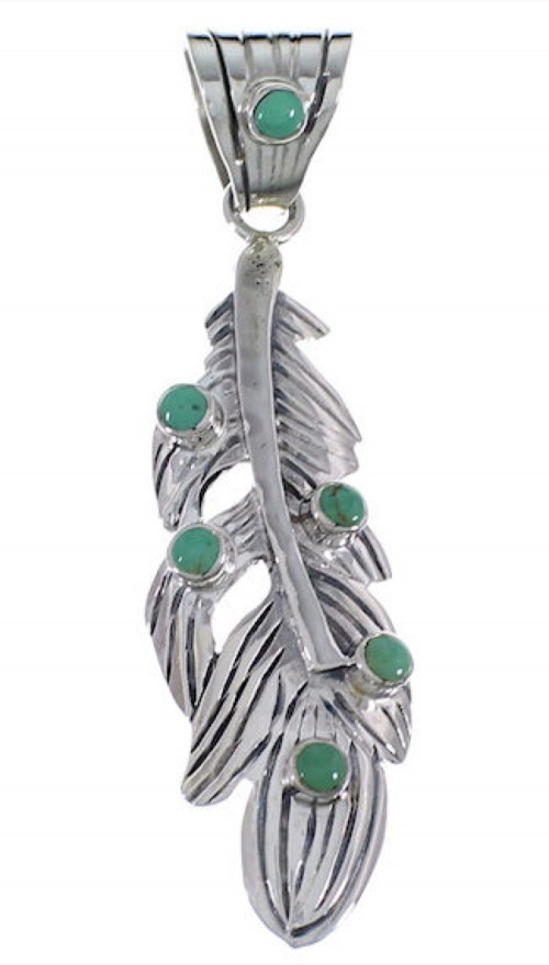 Southwest Silver And Turquoise Feather Pendant PX30612